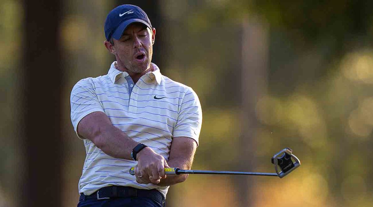 Rory McIlroy is pictured after missing a putt at the 2022 CJ Cup in South Carolina.